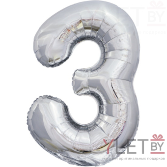 Шар (34''/86 см) Цифра, 3, Серебро