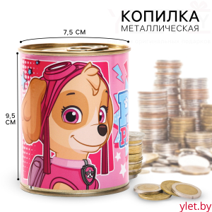 Копилка металлическая, 9,5 см х 7,5 см х 7,5 см "Скай", Щенячий патруль