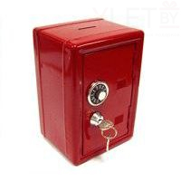 Копилка сейф с ключом красный металлический