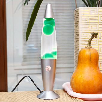 Лава лампа с воском в сером корпусе 42 см Зеленая