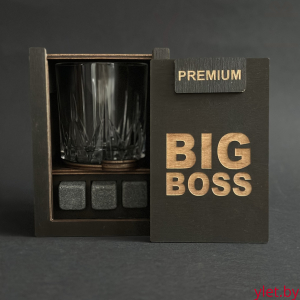 Набор для виски Premium «BIG boss» (cтакан + 3 камня)