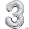 Шар (34''/86 см) Цифра, 3, Серебро