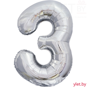 Шар (34''/86 см) Цифра, 3, Серебро