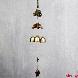Музыка ветра металл "Семейство слонов" 3 колокольчика 1 фигурка 38 см
