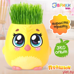 Набор для опытов, для детей «Пташки, выращиваем травку», растение в жёлтом горшочке