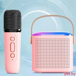 Портативная колонка караоке с микрофоном Розовая
