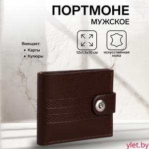 Портмоне мужское "Грейс" на магните, отдел для купюр, для карт, для монет, цвет коричневый