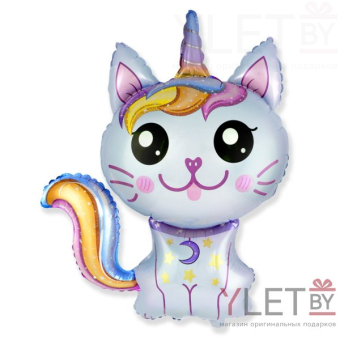 Шар (35''/89 см) Фигура, Котенок-единорог, Голубой