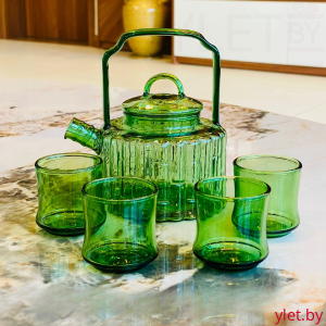 Набор премиум из боросиликатного стекла "Чайный дом" (чайник + 4 чашки)