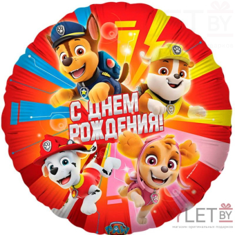 Шар (18''/46 см) Круг, Щенячий Патруль, Дружная команда, Красный