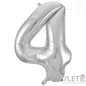Шар (34''/86 см) Цифра, 4, Серебро
