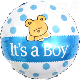 Шар (18''/46 см) Круг, С Рождением Малыша! Плюшевый мишка, Голубой
