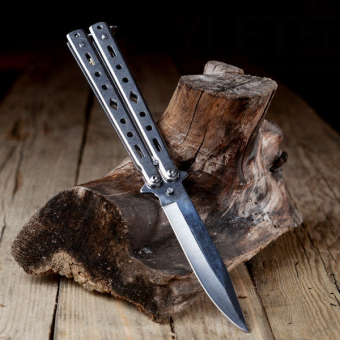 Нож Бабочка Серебро Ромб круг