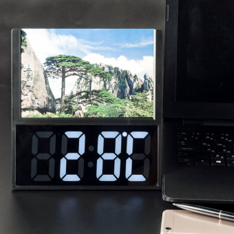 Настольные часы Led зеркальные с фоторамкой Черные