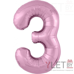 Шар (40''/102 см) Цифра, 3, Slim, Розовый