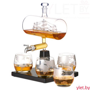 Набор для напитков подарочный 4 стакана и графин "Корабль" на подставке