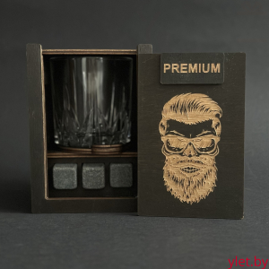 Набор для виски Premium «Мужик» (cтакан + 3 камня)
