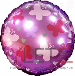 Шар (21''/53 см) Круг, С бабочками, Розовый