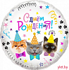 Шар (18''/46 см) Круг, С Днем Рождения! Котики в колпачках