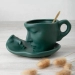 Кружка с блюдцем "Лицо" (зеленая)
