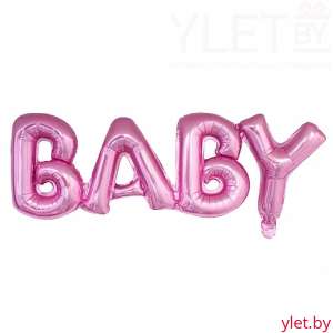 Шар (32"/81 см) Фигура, Надпись Baby, Розовый, ПОД ВОЗДУХ